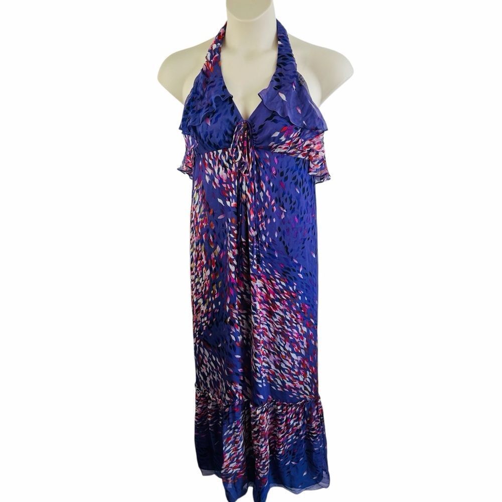 Ali Ro Purple Red‎ White Silk Maxi Dress Size 4 Silk Lined